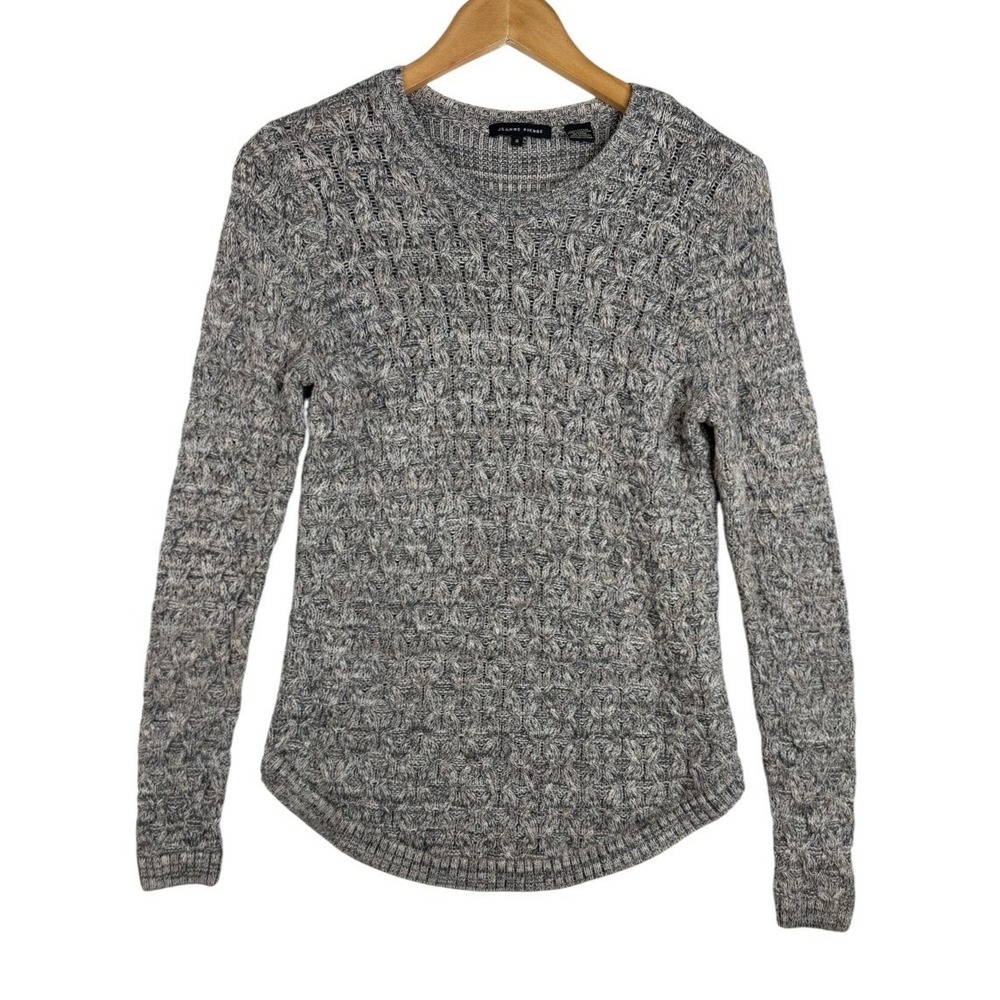 Jeanne Pierre Women's Cable Knit Rounded Hem Pullover Sweater size Small Gray